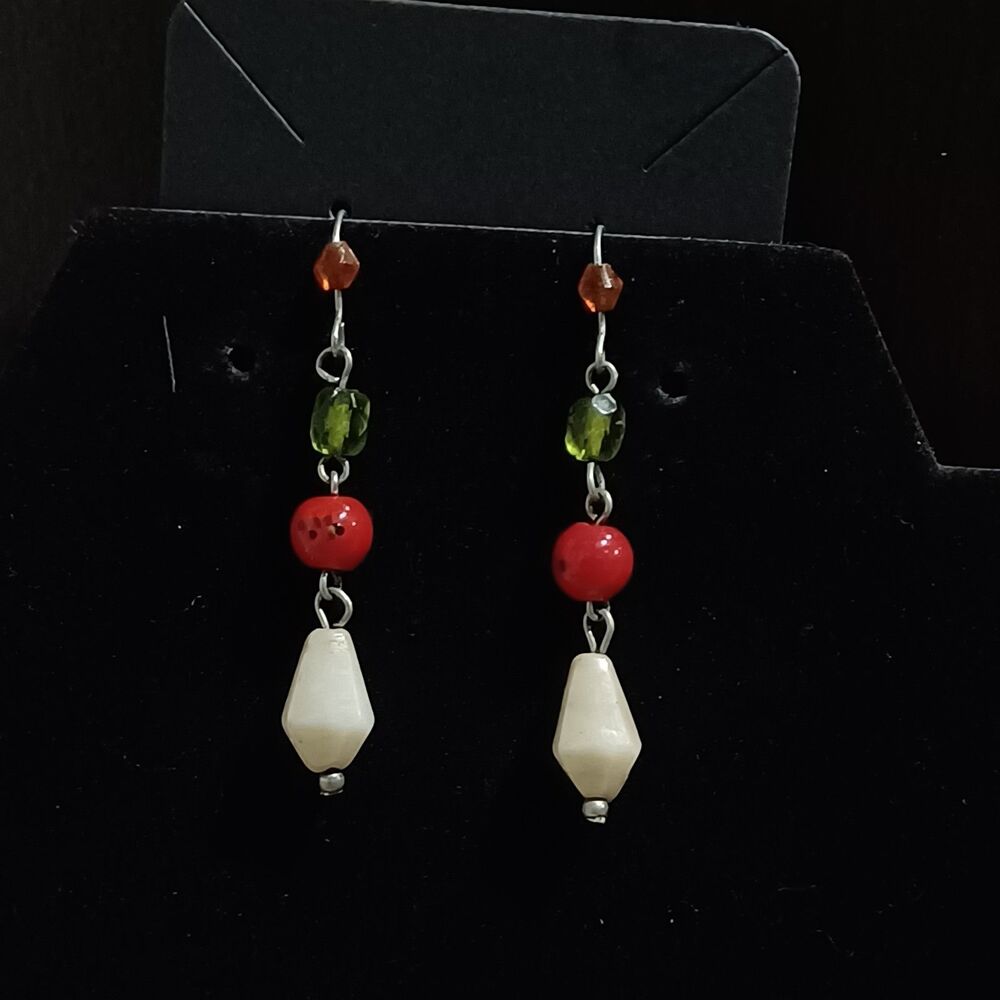 Silver-Toned Beaded Dangle Earrings